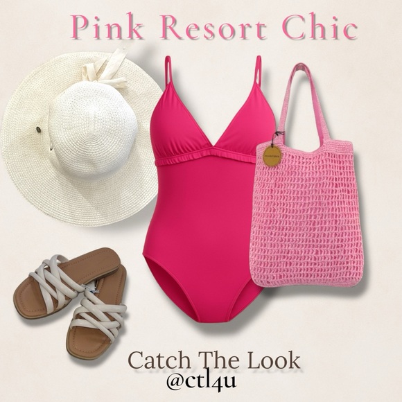 NWT Flamingo Pink Woven Shoulder Tote Coastal Boho Summer Bag - Picture 2 of 7